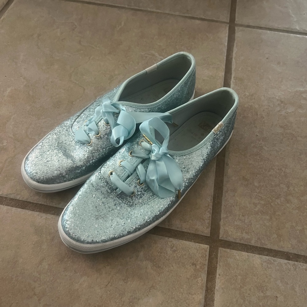 Light Blue Glitter Ribbon Lace Women's Sneakers